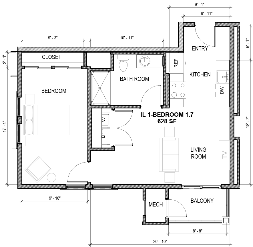 A detailed floor plan illustrating the layout of a residential space, including labeled rooms and dimensions.