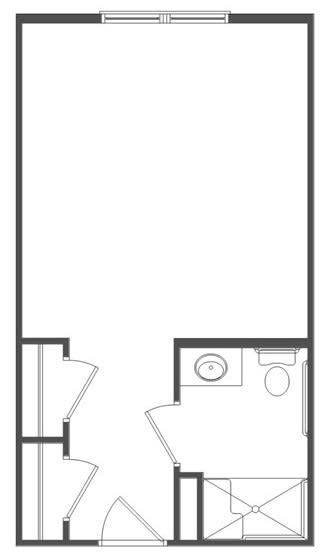 A simple floor plan featuring a room with an attached bathroom.