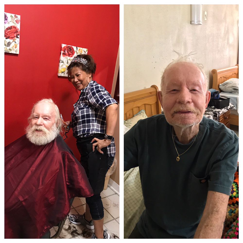 A remarkable before-and-after transformation at the barber shop.