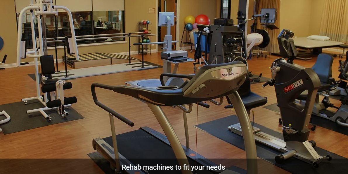 Rehabilitation facility with exercise machines for personalized needs.