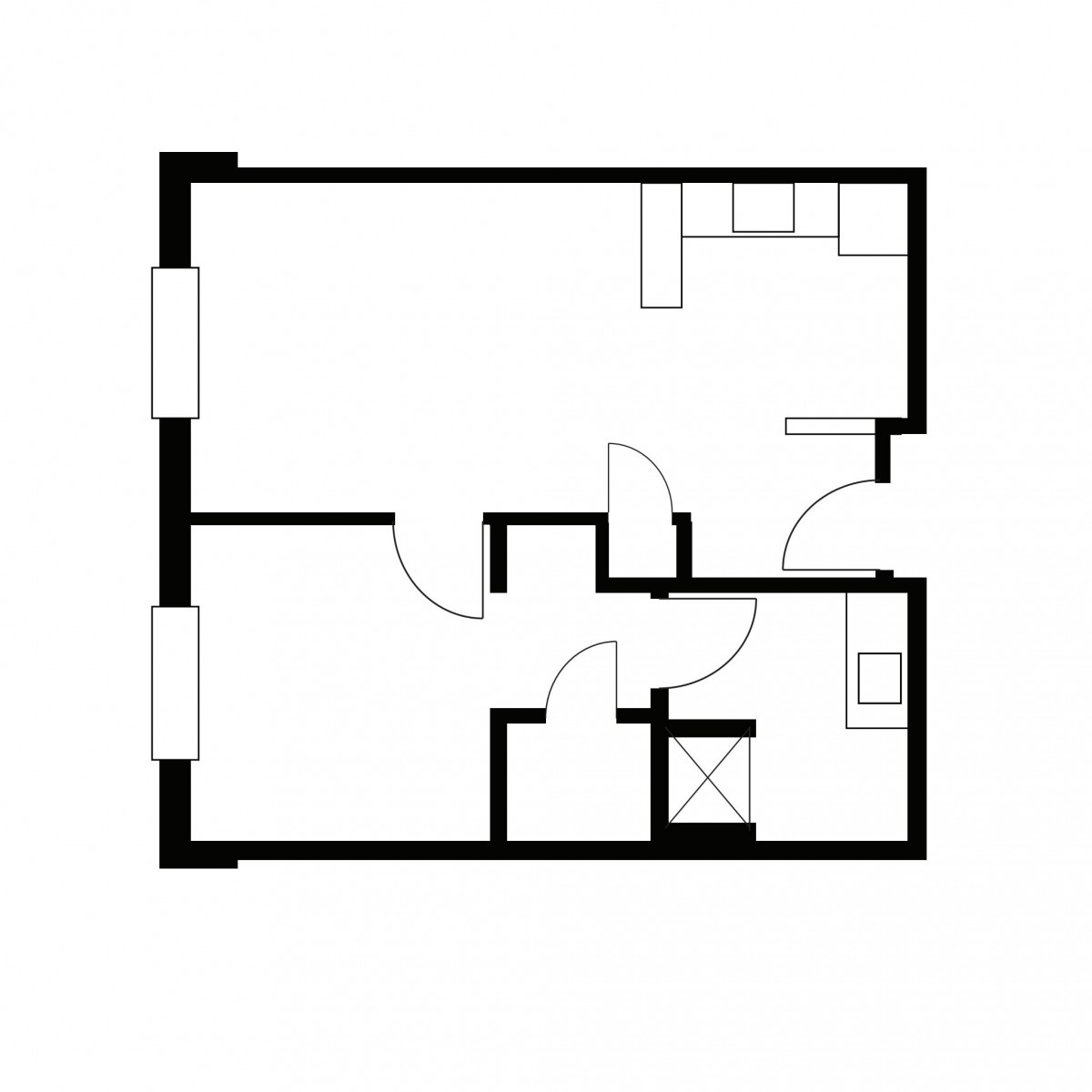 A simple floor plan layout of an apartment.