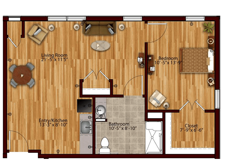 A detailed floor plan showcasing the layout of an apartment, including rooms and furnishings.