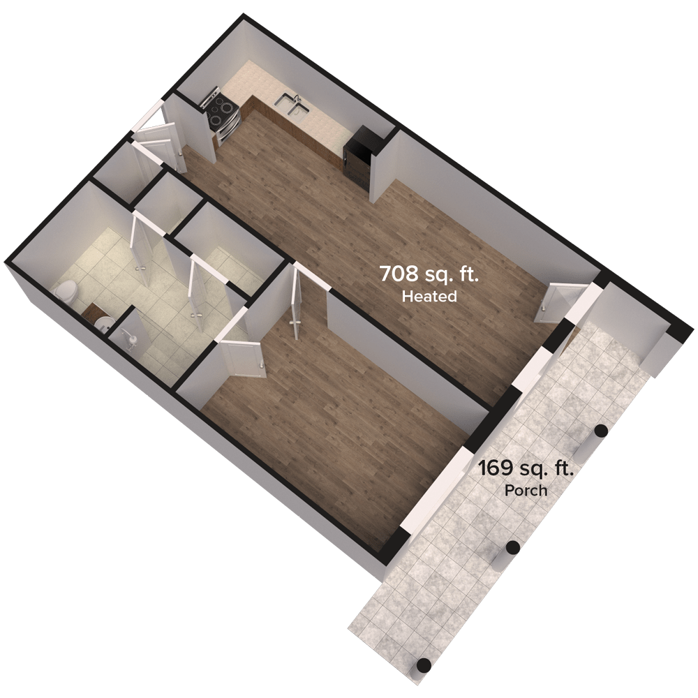 3D floor plan showcasing apartment layout with dimensions.