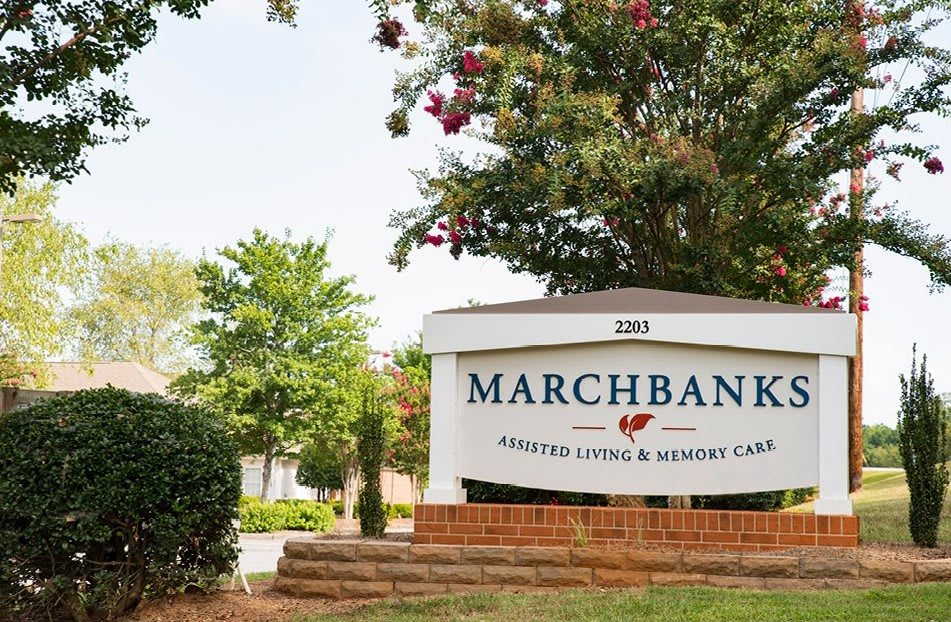 Entrance sign for Marchbank Assisted Living and Memory Care.