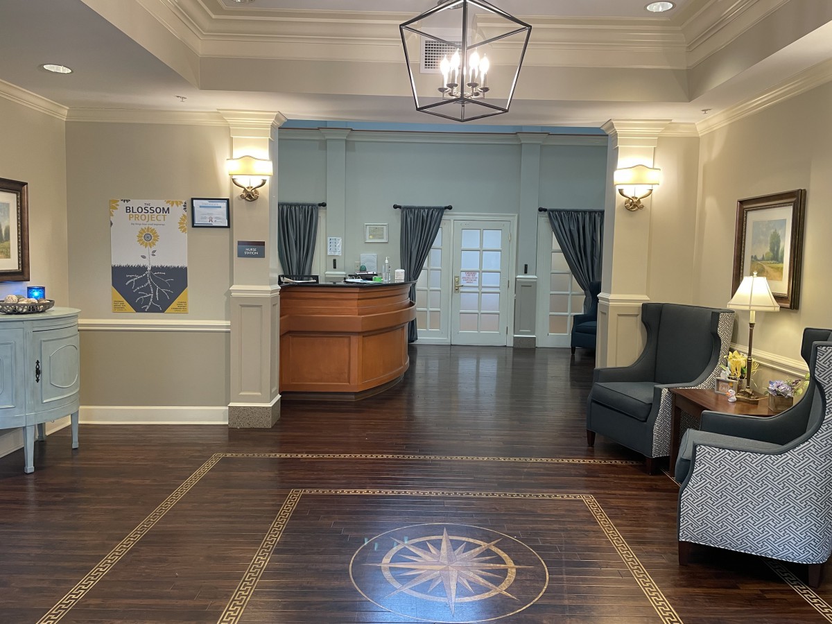A welcoming reception area with elegant interior design and comfortable seating.