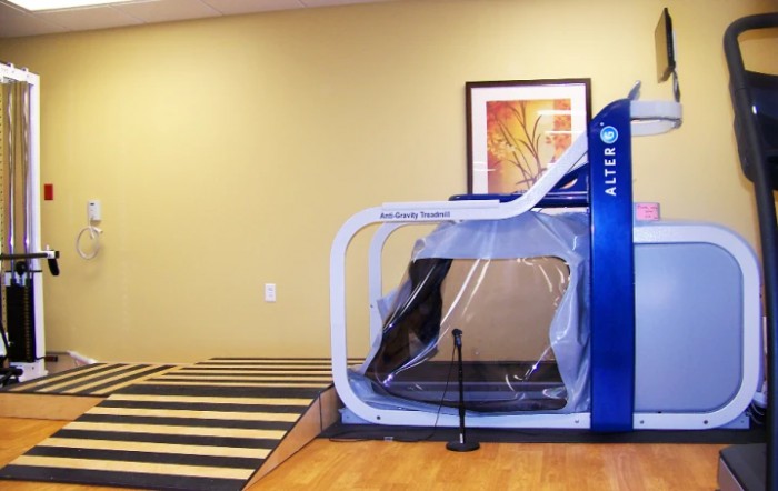 An anti-gravity treadmill used for rehabilitation and physical therapy.