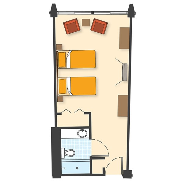 A simple floor plan illustrating a room layout with furniture placement.