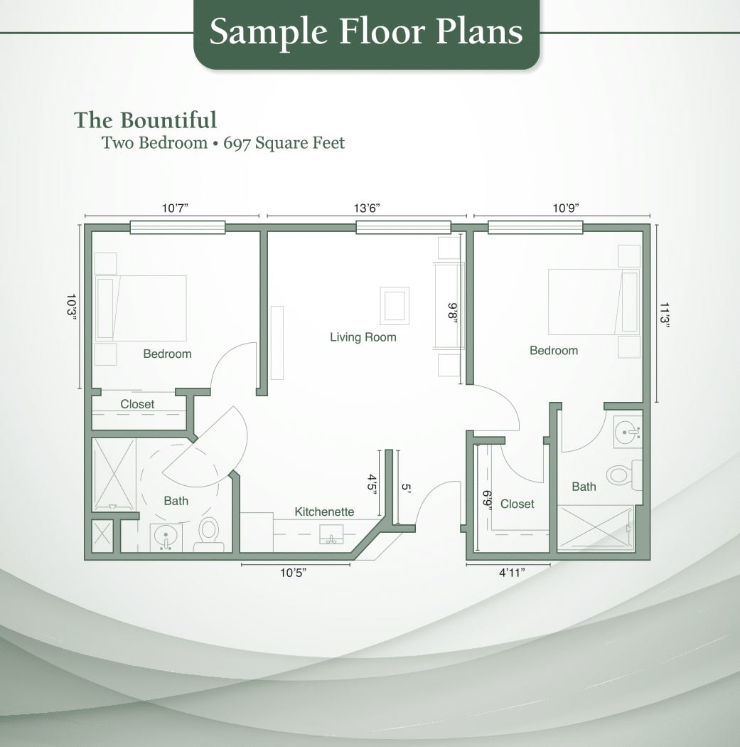 Sample floor plan of a three-bedroom apartment with labeled rooms.