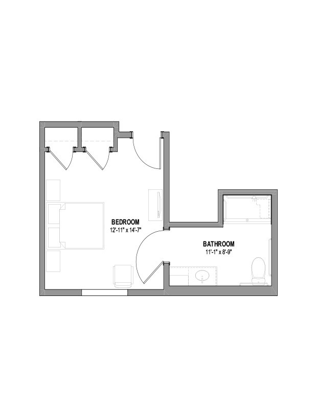 A simple floor plan depicting the layout of a small apartment.