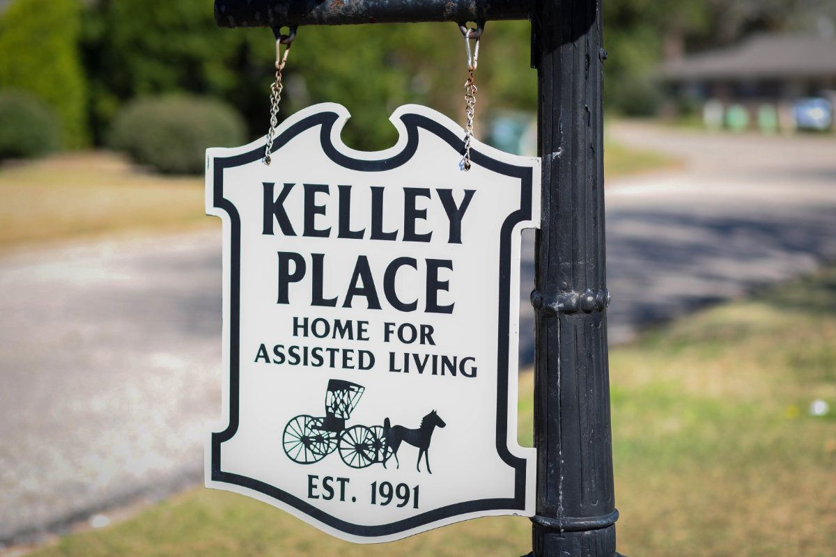 A sign for Kelley Place, a home for assisted living established in 1991.