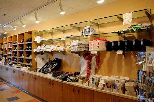 A well-organized retail display showcasing various clothing items and accessories.