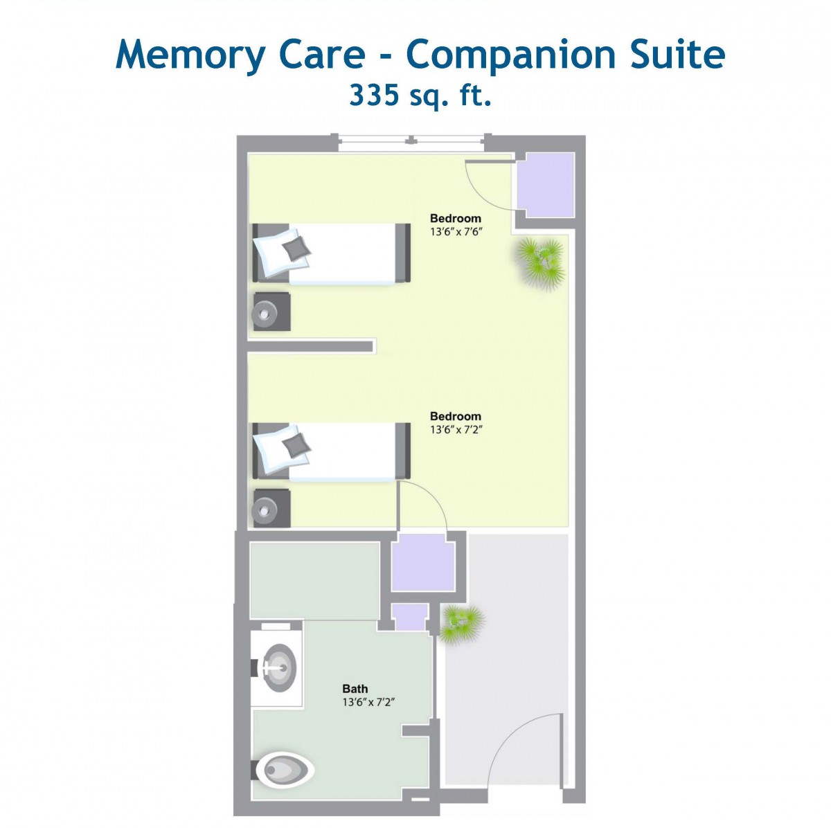 A floor plan of a Memory Care Companion Suite measuring 335 sq. ft.
