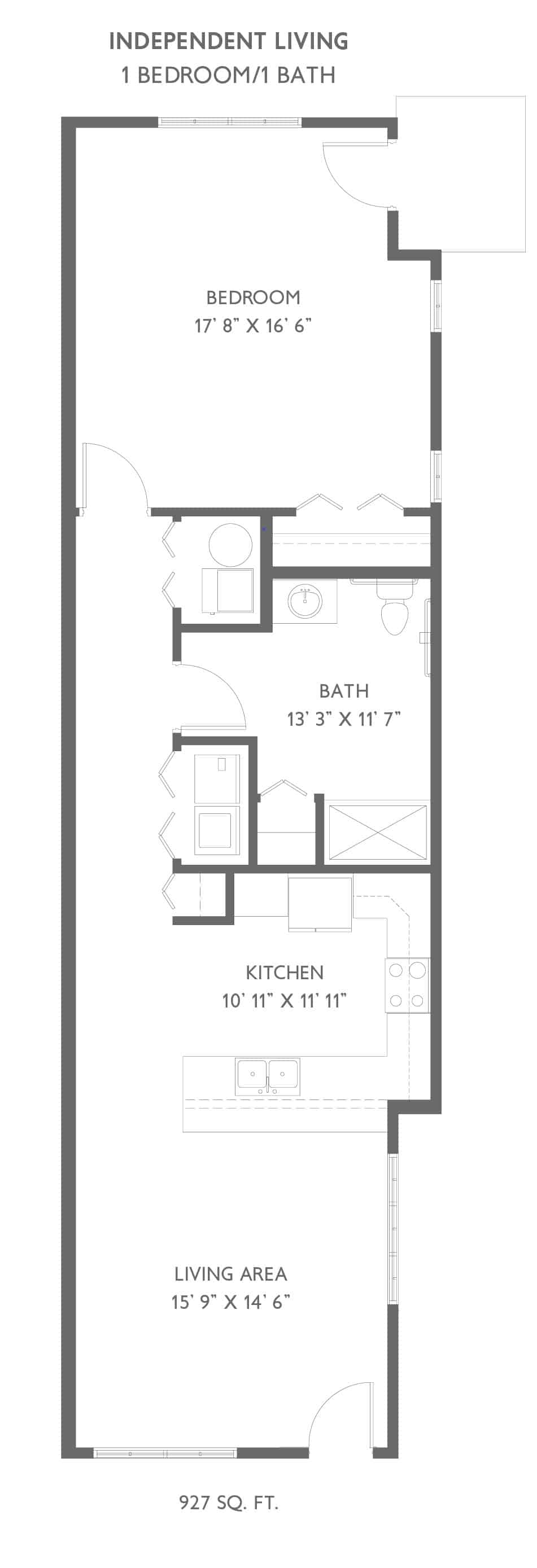 A floor plan showing a bathroom and kitchen area with measurements.