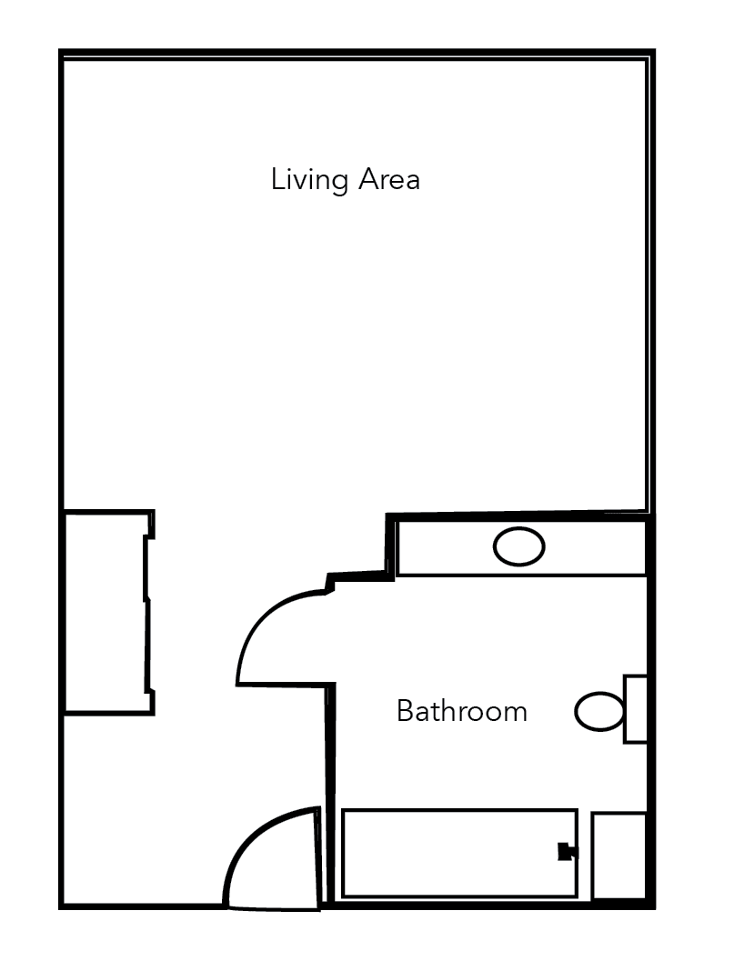 Simple floor plan showing a living area and bathroom.