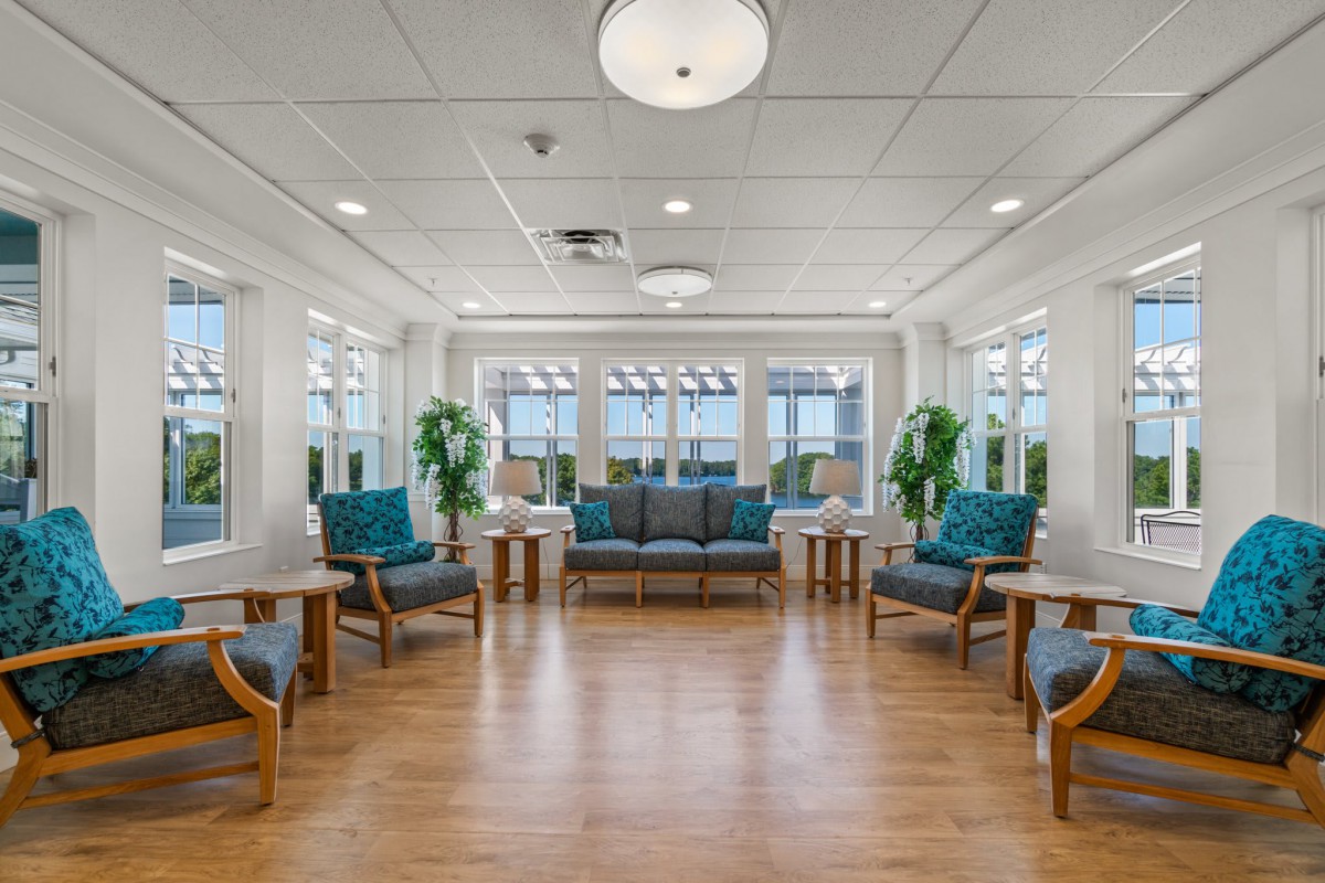 A modern and spacious lobby with comfortable seating and ample natural light.