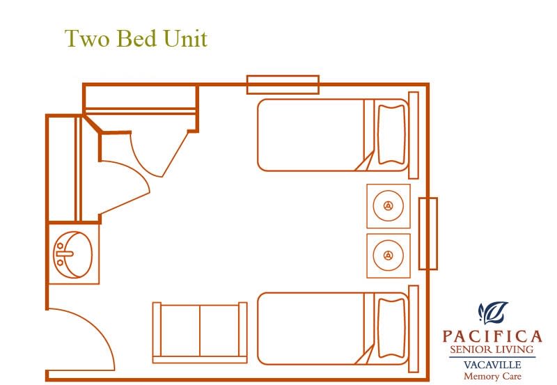 Floor plan of a two-bed apartment unit.