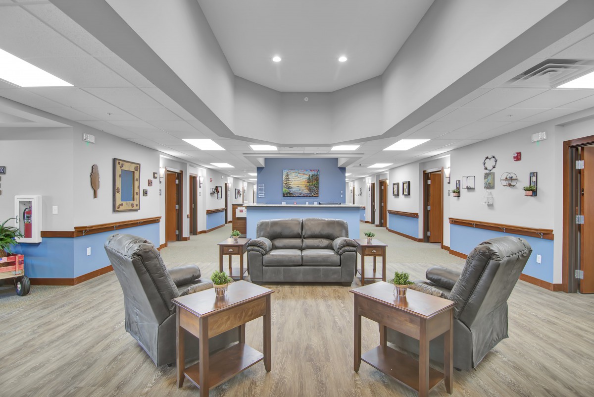 A modern lobby with comfortable seating and a welcoming atmosphere.