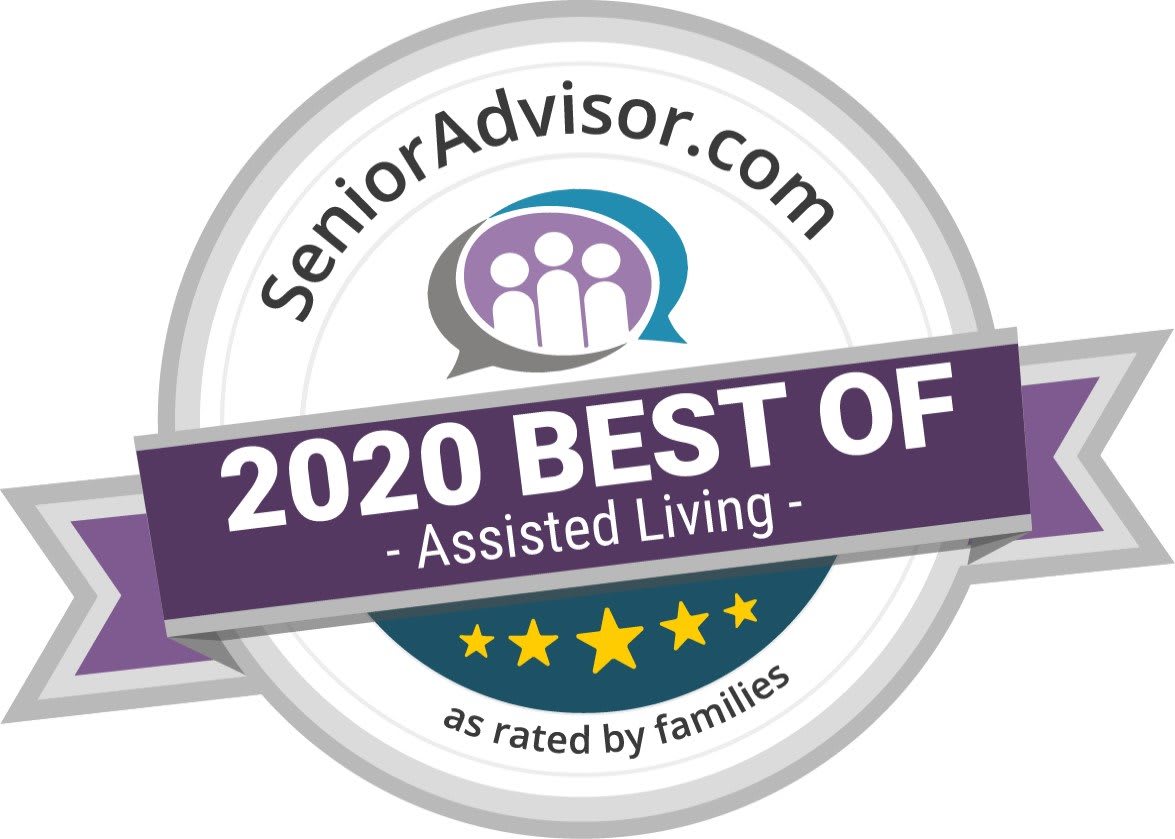 Award badge for SeniorAdvisor.com's 2020 Best of Assisted Living.