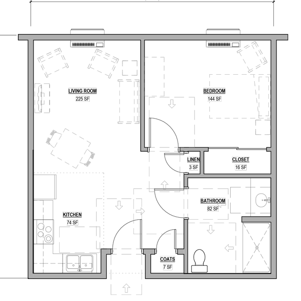 A floor plan illustrating the layout of an apartment with labeled rooms.