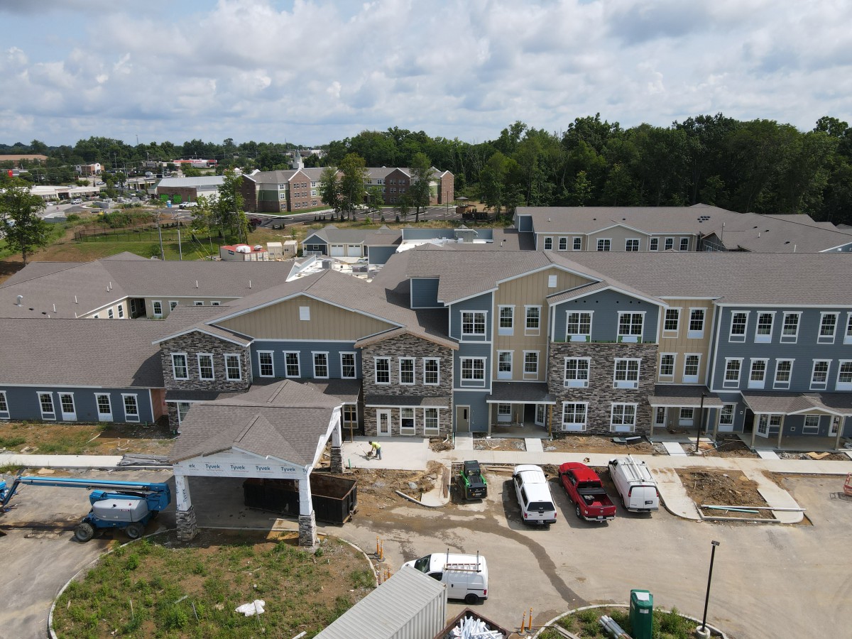 Aerial view of a housing development under construction.