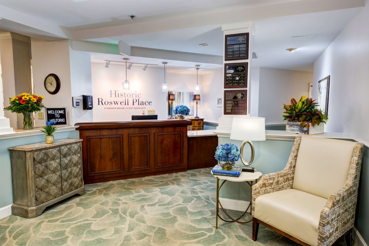 A welcoming reception area with elegant decor and comfortable seating.