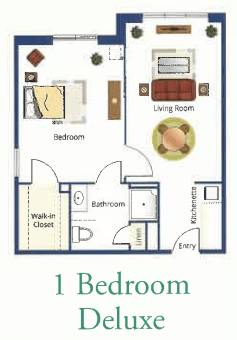A floor plan of a one-bedroom apartment.