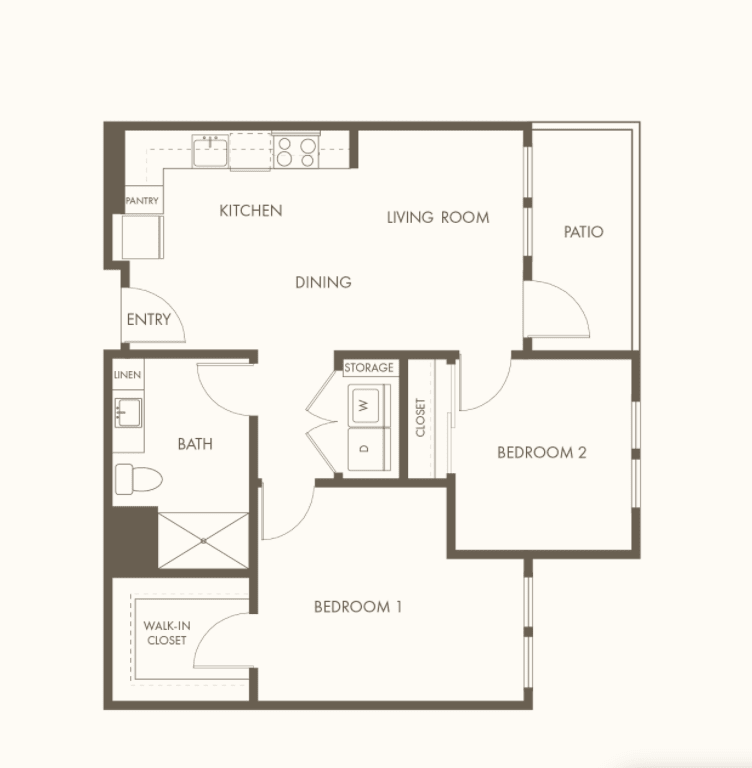 A floor plan showing the layout of an apartment with multiple rooms.