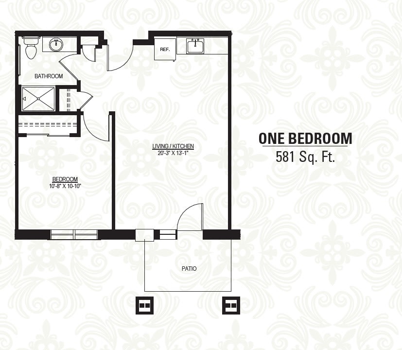 A floor plan of a one-bedroom apartment measuring 501 square feet.