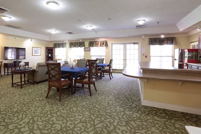 A cozy living space with a dining area and comfortable seating.