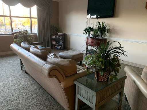 A cozy living room featuring a comfortable couch, decorative plants, and a television.