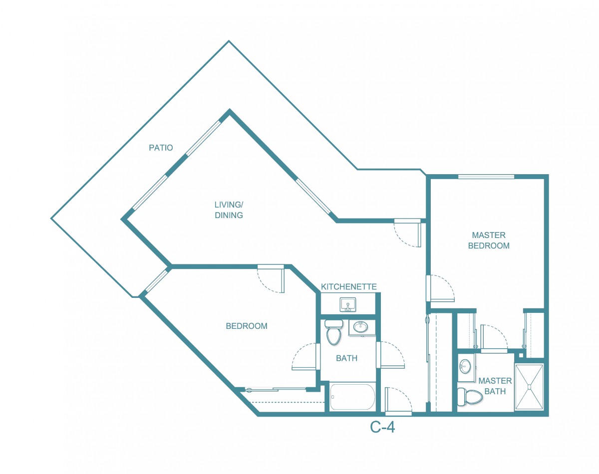 A floor plan showing the layout of an apartment with labeled rooms and spaces.