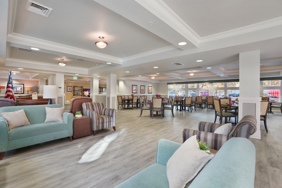 A spacious and modern living area with comfortable seating and elegant decor.