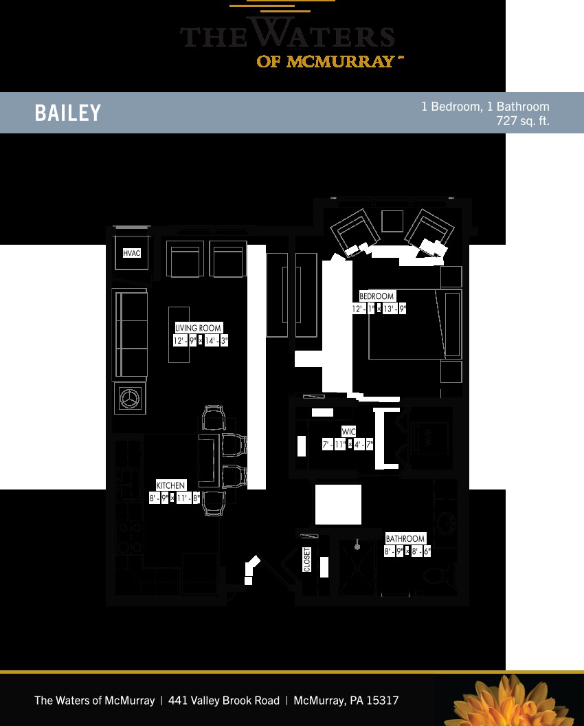 A floor plan of a 2-bedroom, 1-bathroom apartment named 'Barley'.