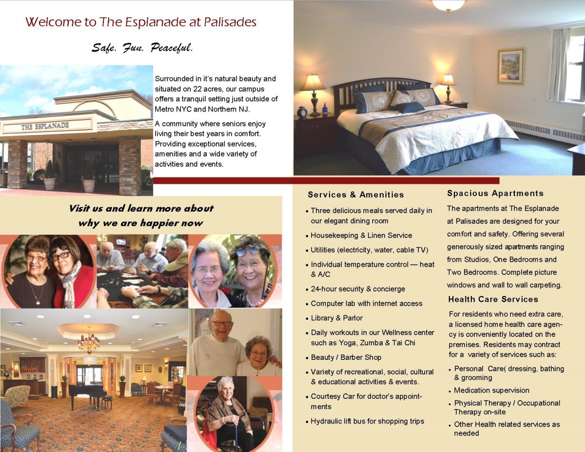 Brochure showcasing the services, amenities, and lifestyle at a retirement community.