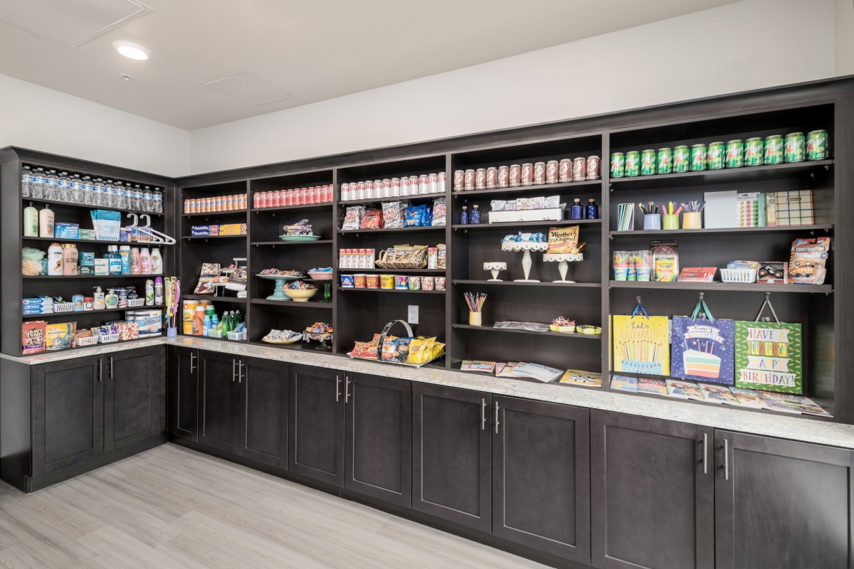 A well-organized store showcasing a variety of products on shelves.
