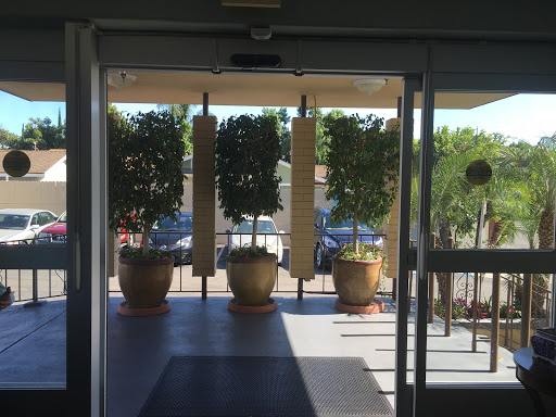 A bright entrance showcasing potted plants and an inviting outdoor view.