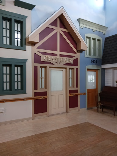 A vibrant interior set featuring a mix of colorful architectural styles.