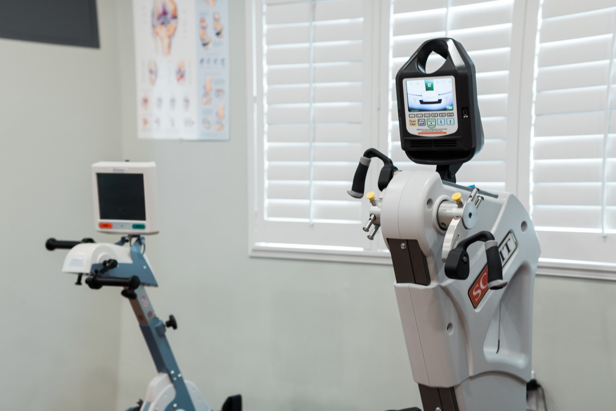 A medical robot designed for use in physical therapy settings.