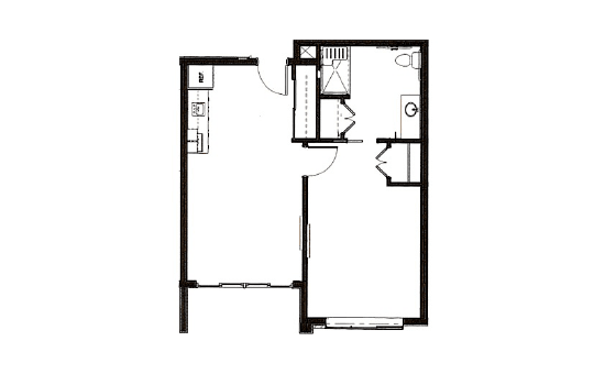 This is a floor plan of an apartment layout, showing different rooms and areas.