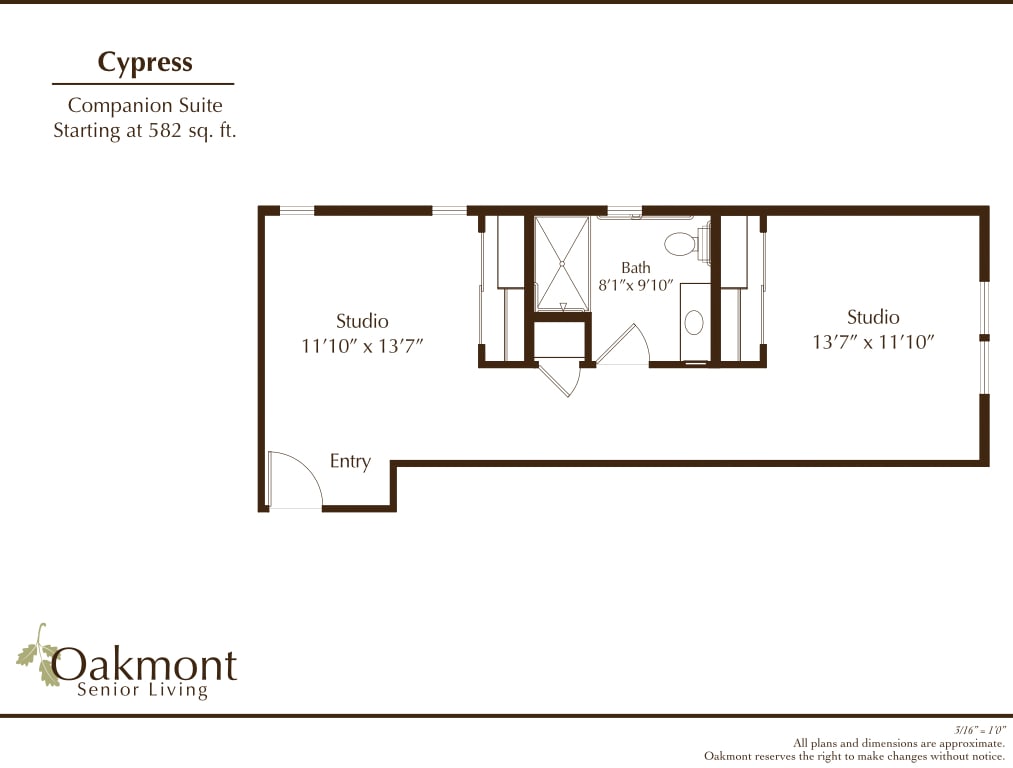 Studio apartment floor plan layout.