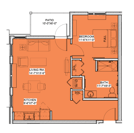 A detailed floor plan of an apartment showing the layout of rooms and spaces.