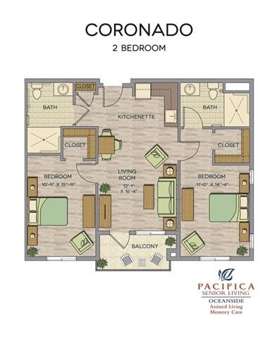 A 2-bedroom apartment floor plan with labeled rooms, including a living room, kitchen, and balcony.