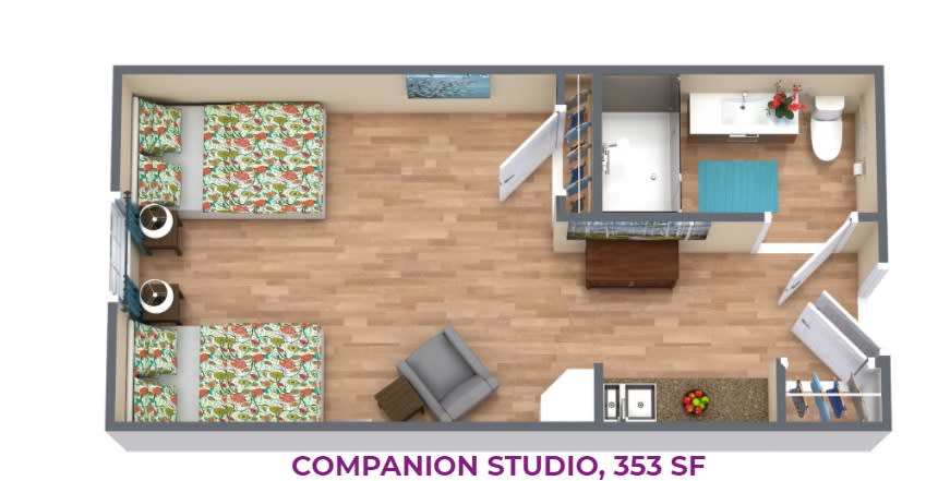 Companion studio floor plan, 353 square feet.