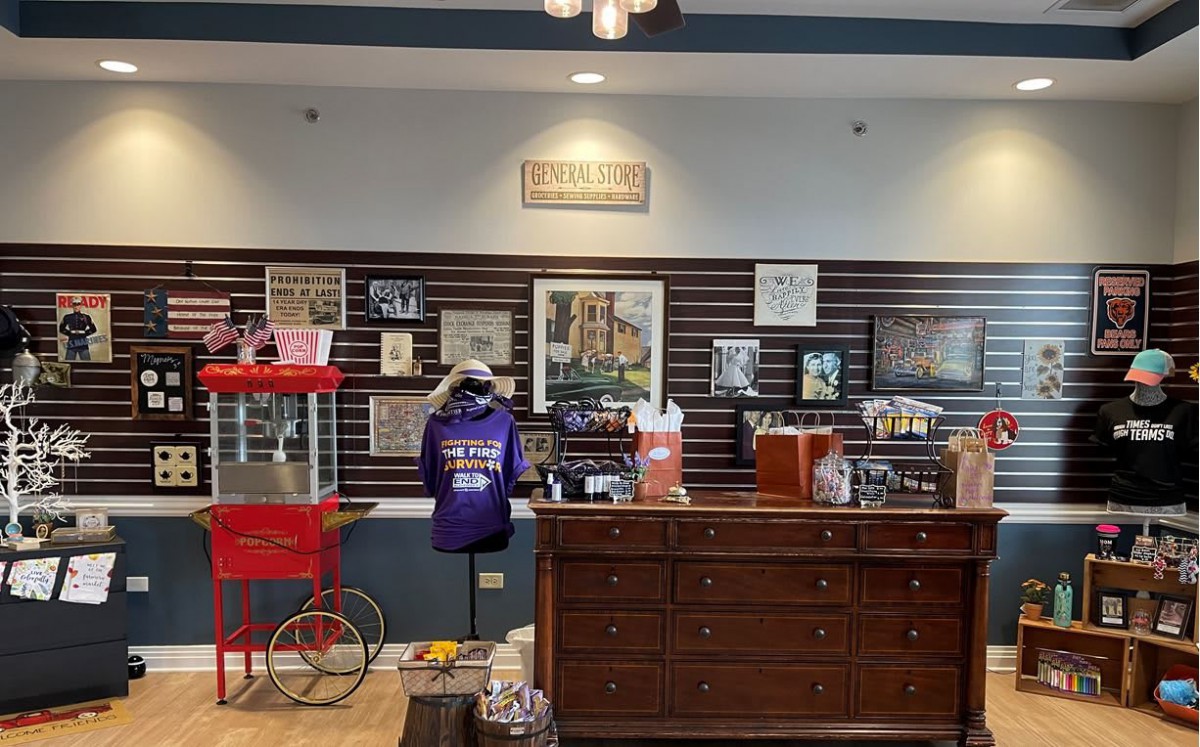 A vintage-themed candy store showcasing memorabilia and merchandise.