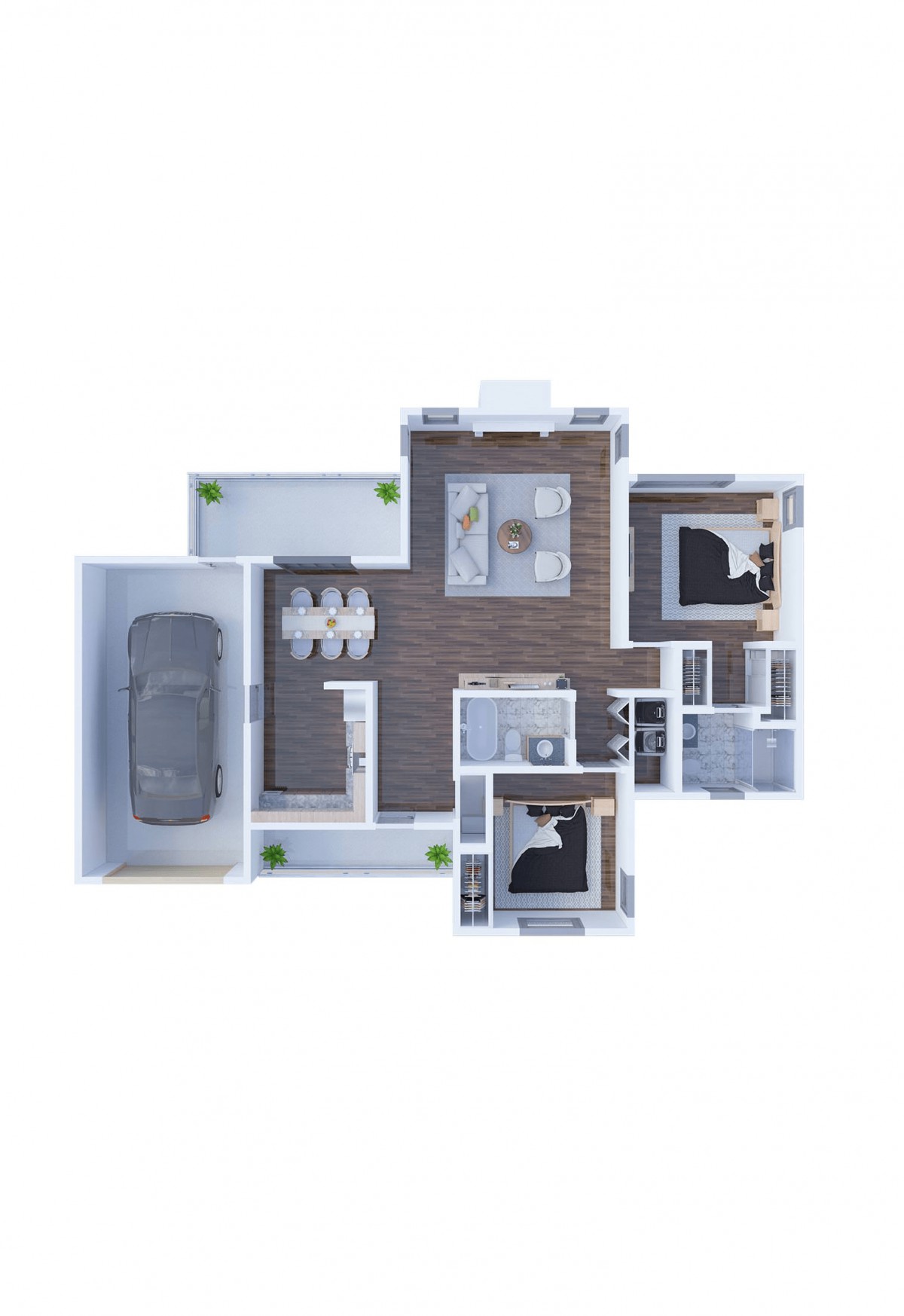 A detailed floor plan showcasing a modern home layout with designated living spaces.