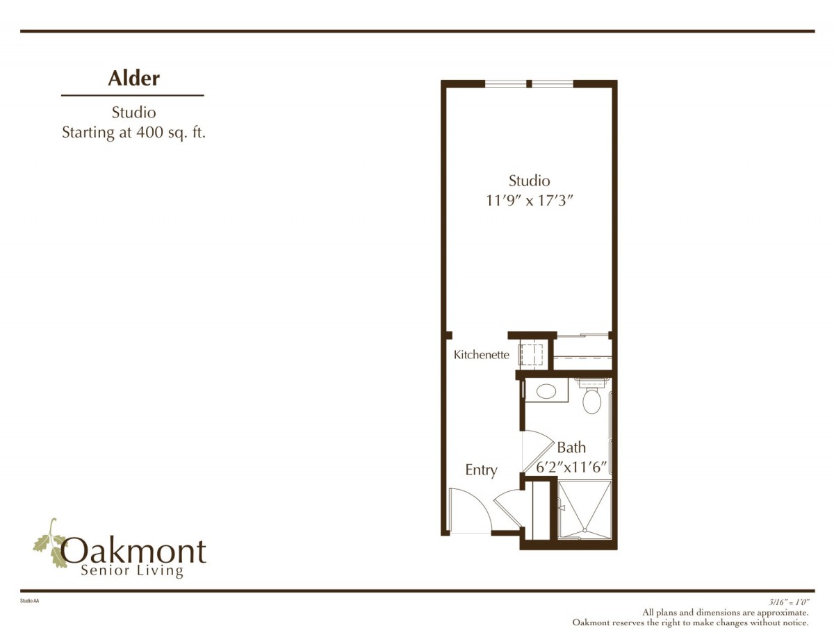 A floor plan for a studio apartment layout.