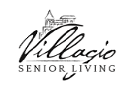 Villagio Senior Living logo featuring stylized text and a building outline.