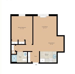 A floor plan of a 2-bedroom apartment with labeled rooms and spaces.