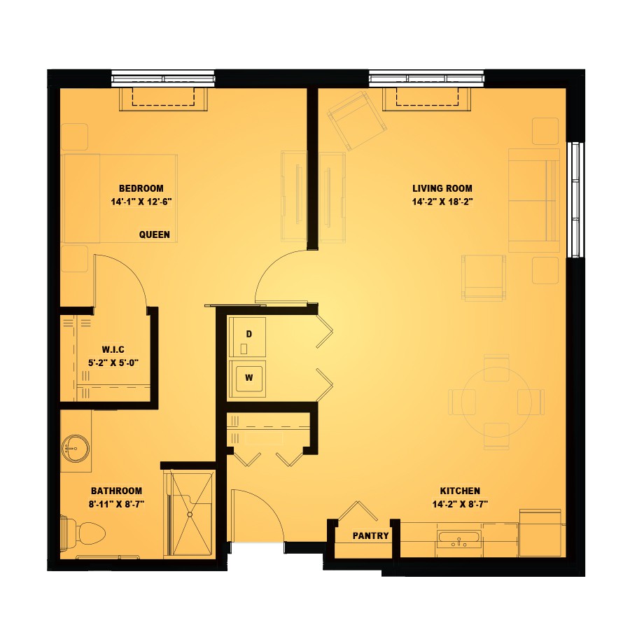 A detailed floor plan of an apartment layout with labeled dimensions.