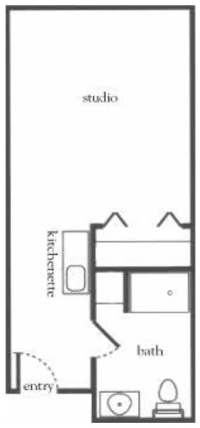 A simple floor plan featuring a kitchenette and open space.